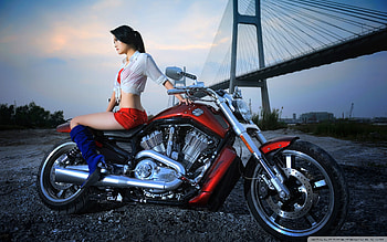 Harley Davidson 2015 With Model, harley-davidson, bikes HD wallpaper