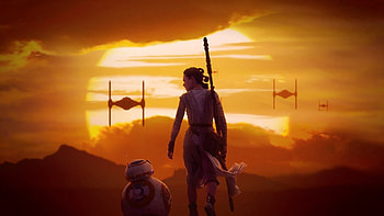 Rey & BB-8 at Sunset - Star Wars 7: The Force Awakens HD wallpaper