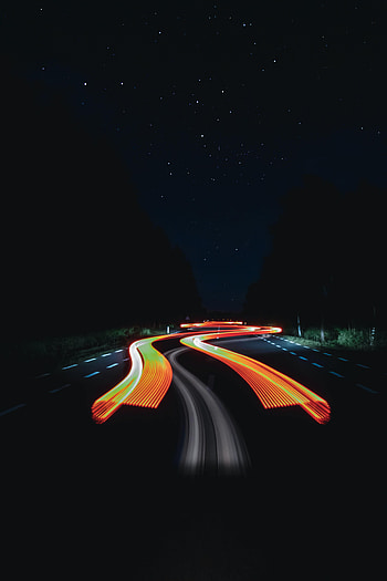 Night, Dark, Road, Starry Sky, Long Exposure, Glow HD phone wallpaper
