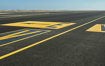 Asphalt runway, Yellow pointers, Airport navigation, High-resolution HD wallpaper
