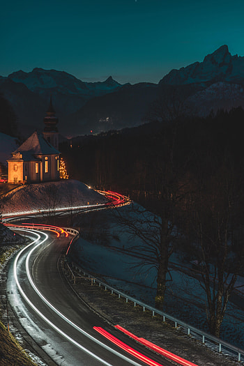 Building, Dark, Road, Long Exposure, Neon, Temple HD phone wallpaper