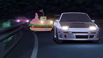 Drift Showdown: Patrick Star Meets Initial D in Anime Style, Patrick Star, SpongeBob SquarePants, Anime, Initial D HD wallpaper