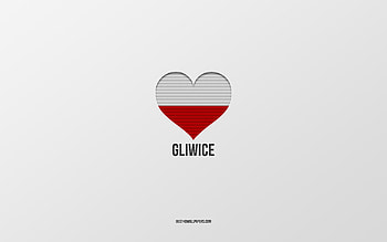 I Love Gliwice, Polish cities, Day of Gliwice, gray background, Gliwice, Poland, Polish flag heart, favorite cities, Love Gliwice HD wallpaper