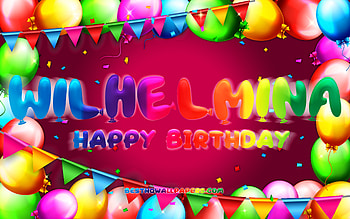 Happy Birtay Wilhelmina, , colorful balloon frame, Wilhelmina name, purple background, Wilhelmina Happy Birtay, Wilhelmina Birtay, popular german female names, Birtay concept, Wilhelmina HD wallpaper