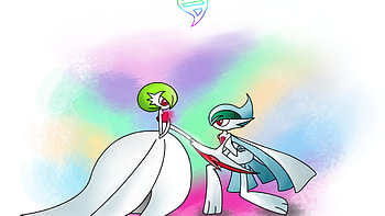 Artstation inspiration, Mega Gardevoir x Mega Gallade, Dazzling collaborative masterpiece, Gaming artistry HD wallpaper