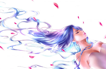 Sleeping Beauty, blue, white, frumusete, pink, anime, fantasy, petals, luminos, manga HD wallpaper