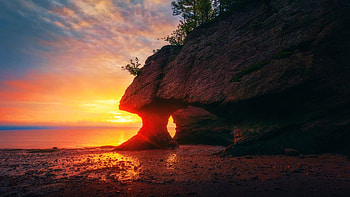 Hopewell Rocks, New Brunswick - Highest tides in the world, sky, canada, coast, sea, colors, sunset HD wallpaper