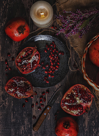Food, Still Life, Cloth, Candle, Garnet, Pomegranate HD phone wallpaper