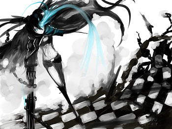 Black rock shooter, checkered, black, anime, flames, brs, chains HD wallpaper