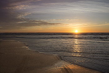 Nature, Sunset, Sun, Waves, Beach HD wallpaper
