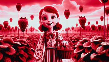 Strawberry Fields Animation, girl, basket, cartoon, harvest HD wallpaper