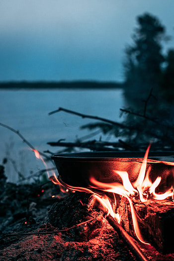 Fire, Bonfire, Miscellanea, Miscellaneous, Campsite, Camping, Pan HD phone wallpaper
