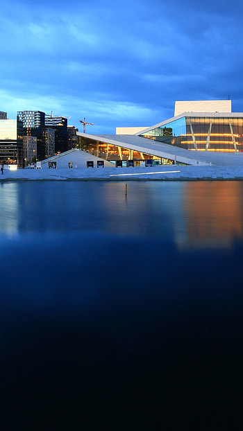 Oslo Opera House, Windows 10 spotlight , Nighttime beauty, National opera and ballet theater HD phone wallpaper