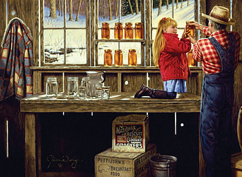 First Jar of the Year, artwork, grandpa, workshop, girl, honey HD wallpaper