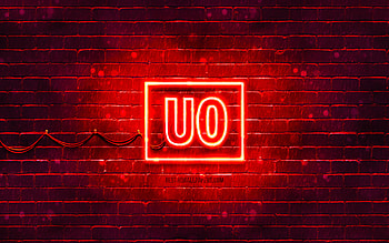 Urban Outfitters red logo, , red brickwall, Urban Outfitters logo, brands, Urban Outfitters neon logo, Urban Outfitters HD wallpaper