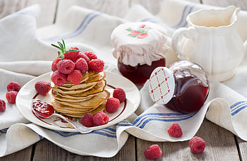 Food, Tablewares, Raspberry, Pancakes, Fritter, Jam HD wallpaper