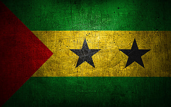 Sao Tome and Principe metal flag, grunge art, African countries, Day of Sao Tome and Principe, national symbols, Sao Tome and Principe flag, metal flags, Flag of Sao Tome and Principe, Africa, Sao Tome and Principe HD wallpaper