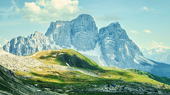 Monte Pelmo, Dolomites, clouds, meadow, italy, sky, alps HD wallpaper
