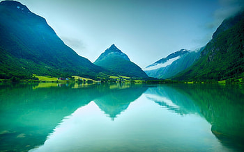 Lake, nature, tree, mountain HD wallpaper