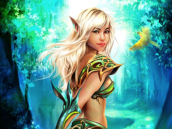 CUTE ELF GIRL, girl, elf, bird, forest HD wallpaper