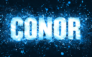 Happy Birtay Conor, , blue neon lights, Conor name, creative, Conor Happy Birtay, Conor Birtay, popular american male names, with Conor name, Conor HD wallpaper