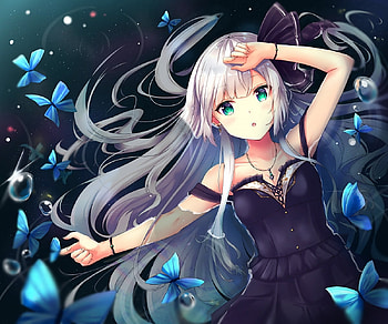 Girl and butterflies, blue, renka, anime, butterfly, girl, manga HD wallpaper