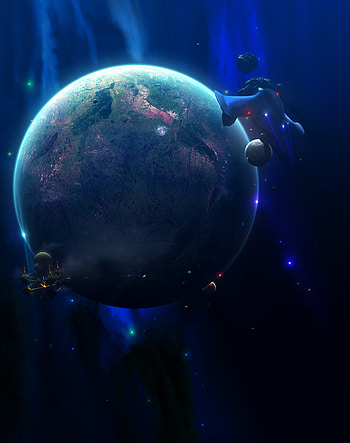 Universe, 3D, Planet, Spaceship, Asteroids HD phone wallpaper