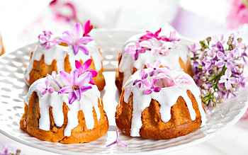 Cakes, sweet, pink, flower, dessert, easter, cupcake, cake, lilac HD wallpaper