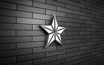 3D silver star, , gray brickwall, creative, star icon, 3D art, stars, silver star HD wallpaper