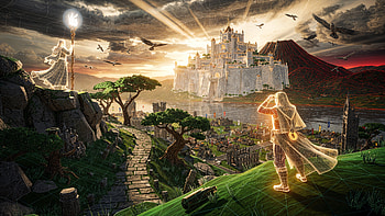 — Sunlit Citadel at Dawn, Wizard HD wallpaper