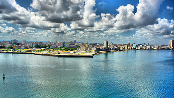 Cool Harbor, blue, sea, city, beautiful, buildings, cool, clouds, sky, harbor HD wallpaper