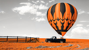 Dream Vacation: Balloon Adventure, dream vacation, hot air balloon, orange (Color), Truck, landscape HD wallpaper