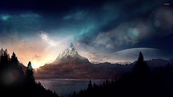 Sharp cliff warming in the calm sunset sun jpg HD wallpaper