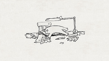 Simon's Cat, Miscellanea, Miscellaneous, Cat, Chair, , Drawing, Lamp, Table, Paper, Pen, Pieces, Shreds, Kote HD wallpaper