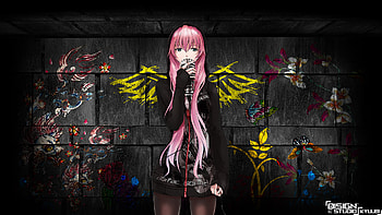 M. L., black, luka, superstar, cute, vocaloid, long hair, abstract, vocaloids, painting, megurine luka, wall, female, sexy, art, hot, girl, singer, pink hair, diva, dark, anime girl, anime, paint, megurine, idol, micro HD wallpaper