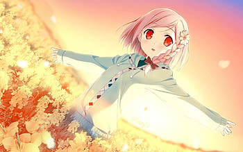 Anime, Sky, Petals, Girl, Blush, 21Emmz12, Your Diary, Yua, Flower In Hair, Outstretched Arms, Hands Out HD wallpaper