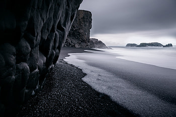 Black beach, coast, sea waves HD wallpaper