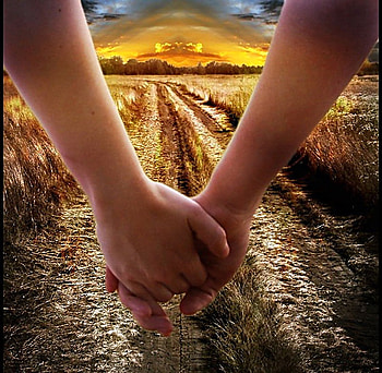 Sunset walk, golden, fields, hands, sunset HD wallpaper