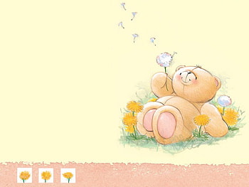 Bear and Danelions, teddy bear, flowers, dandelions HD wallpaper