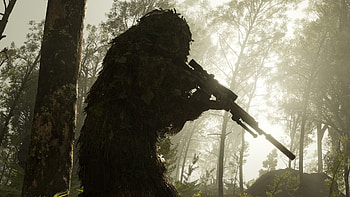 Soldier roaming the forest with a tactical ghillie suit with a sniper, Tom Clancy's Ghost Recon Breakpoint, Tom Clancy, nature, tactical HD wallpaper