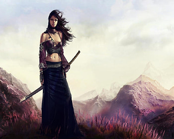 Fantasy Warrior, black, sword, fantasy, woman HD wallpaper