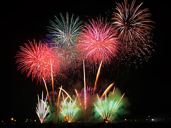 Celebration of Fireworks, pyrotechnic, noise, colour, orange, brilliance, light, green, red, smoke, silver, sparks, celebrate, display HD wallpaper