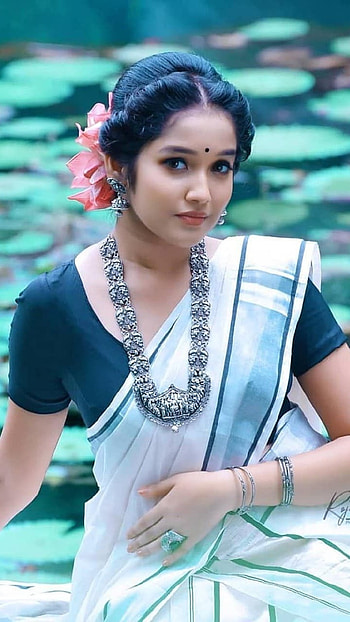 Anikha Surendran, White Saree HD phone wallpaper
