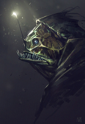 Art, Sea, Fangs, Fish, Monster HD phone wallpaper