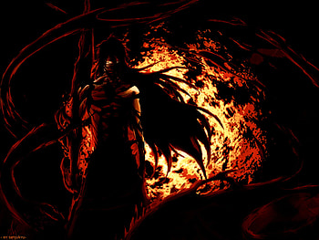 Mugetsu, black, long hair, ichigo kurosaki, bleach, darkness, anime, kurosaki ichigo, cool, fire, male HD wallpaper
