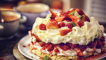Cream, pancake, strawberry, food HD wallpaper