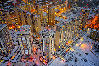 Cities, Winter, Twilight, Snow, City, Building, View From Above, Dusk HD wallpaper