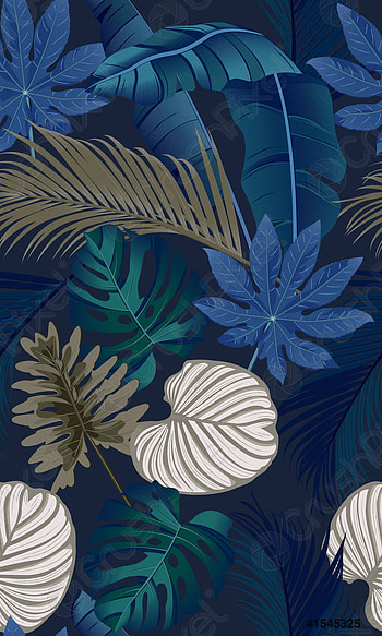 Luxury seamless pattern with tropical leaves on dark blue background - stock vector, Blue Tropical HD phone wallpaper