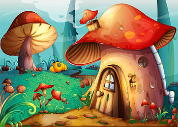 Pretty house, cartoon, children, animated, house, kids, cute, meadow, mushroom, pretty, swet, home HD wallpaper