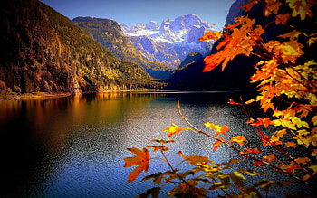 Lake Gosau, Austrian Alps, leaves, mountains, fall, landscape, autumn, colors HD wallpaper